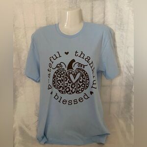 Blue Graphic Tee with Pumpkin Design